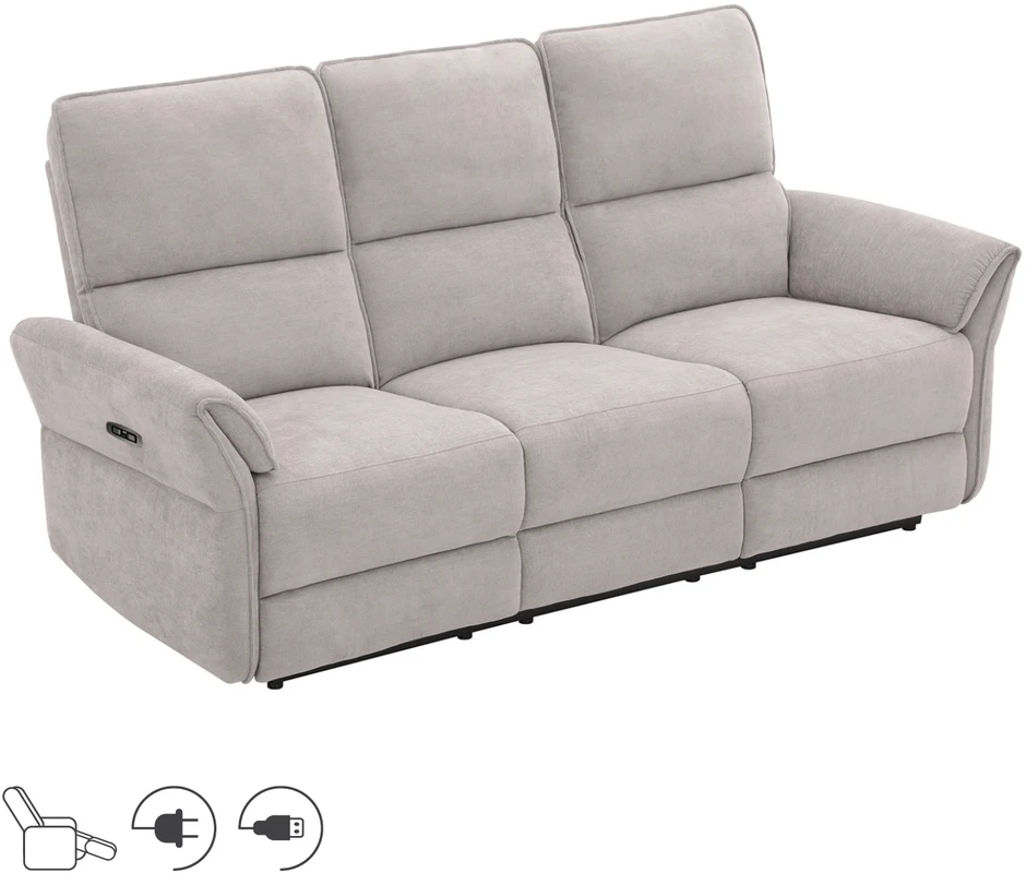 Home4You Sofa-reglaineris DAMIKA Trivietė Elektrinė Pilka