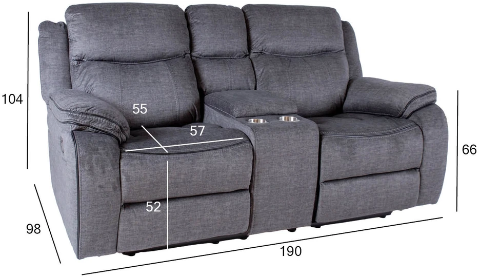 Fotelis Home4You Atlošas sofa GENTRY 2-vietė su rankiniu mechanizmu, pilka
