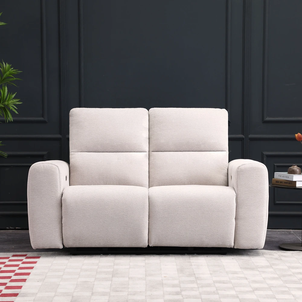 Home4You Dvivietė sofa MATIAS su elektriniu mechanizmu, šviesiai smėlio spalvos