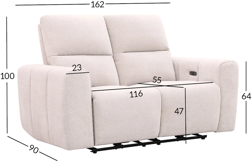 Home4You Dvivietė sofa MATIAS su elektriniu mechanizmu, šviesiai smėlio spalvos