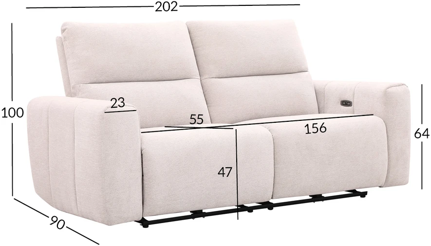 Home4You Trivietė atlošiama sofa MATIAS su elektriniu mechanizmu, šviesiai smėlio spalvos