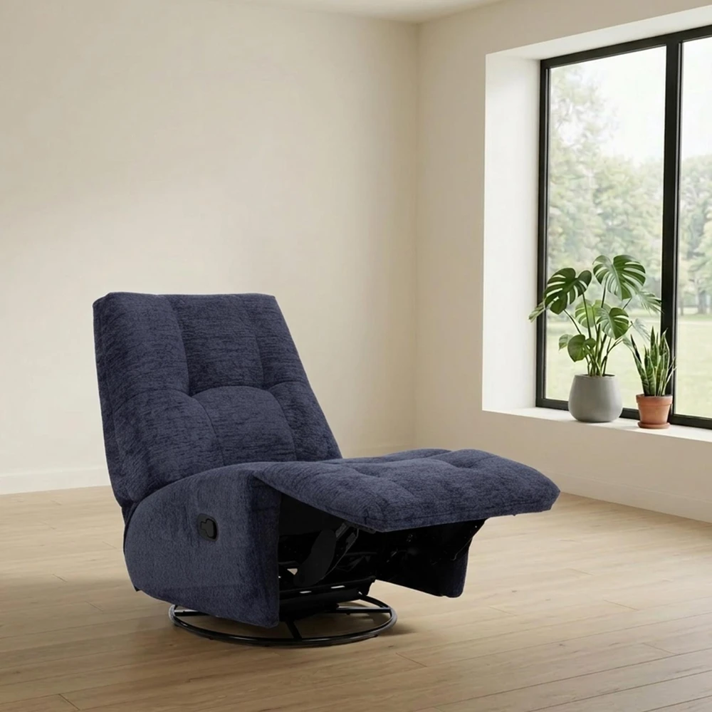 Home4You Mėlyna Atlošiamas fotelis WILLA su supamuoju ir besisukančiu rankiniu mechanizmu, mėlynas