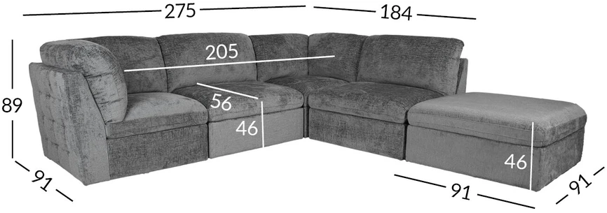 Home4You Modulinė sofa „SAMOA“, 5 dalių, pilka