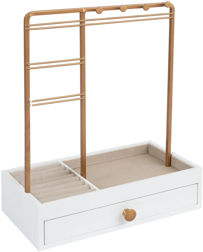 Home4You Papuošalų stovas LARA H26cm, su stalčiumi, baltas