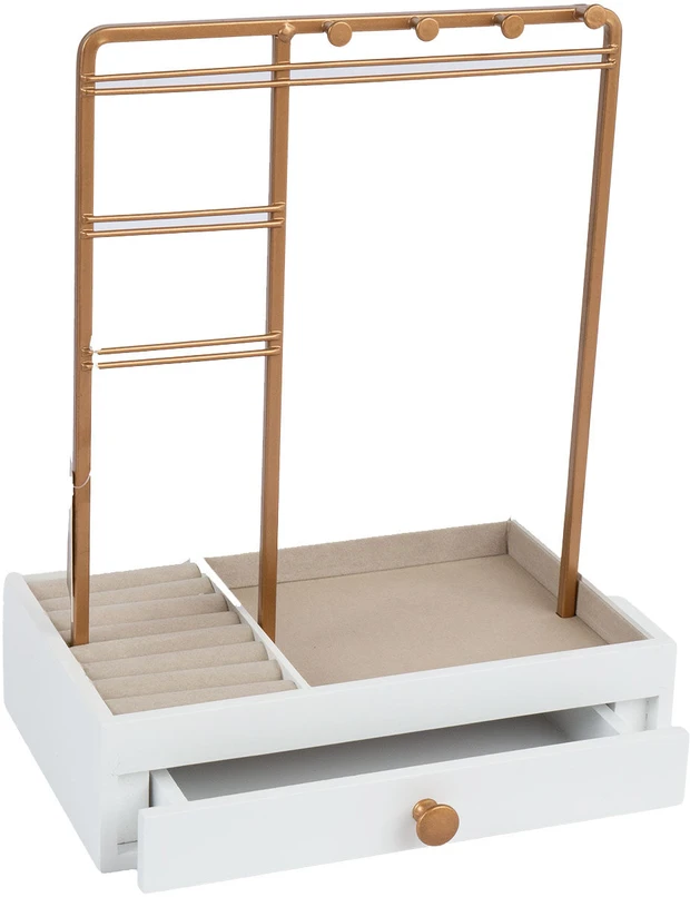 Home4You Papuošalų stovas LARA H26cm, su stalčiumi, baltas