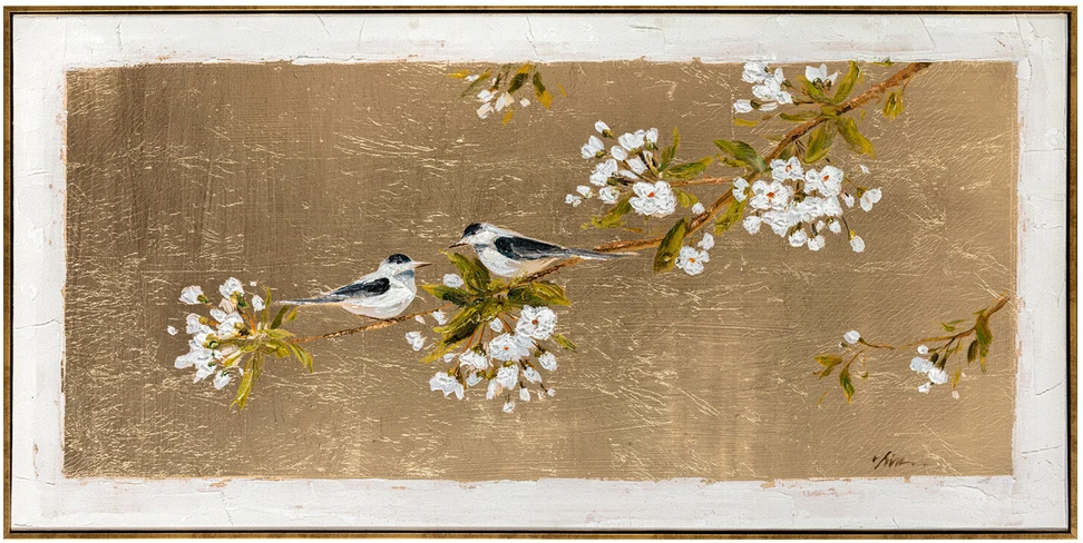 Home4You Paveikslas su rėmu 60x120cm, paukštis ant aukso