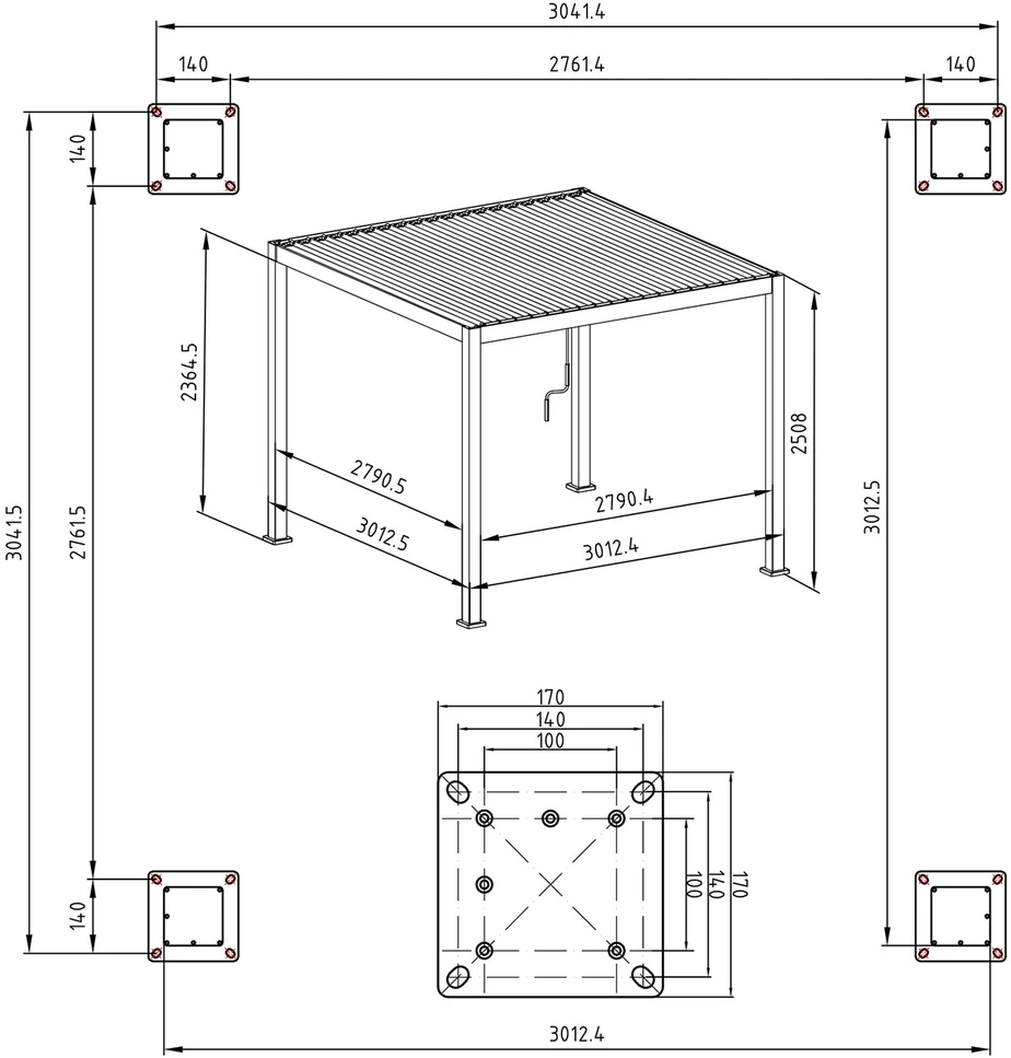 Home4You Pavėsinė MIRADOR 3x3x2,5m Tamsiai Pilka Su užuolaidomis
