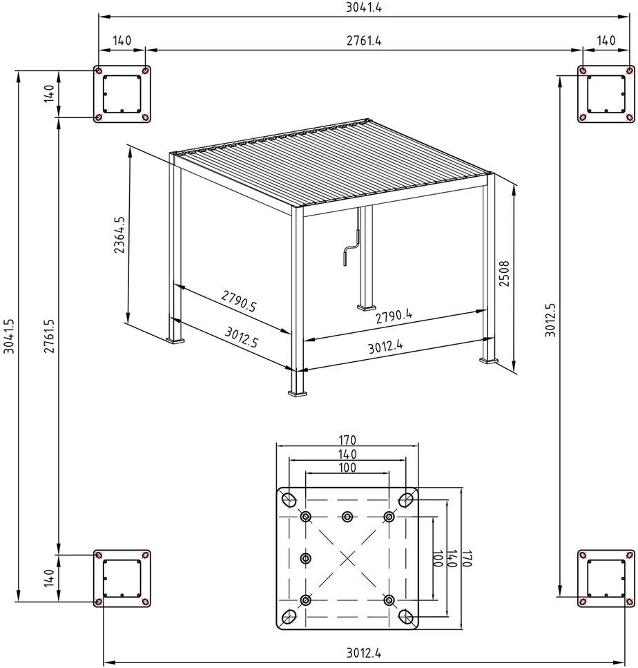 Home4You GAZEBO MIRADOR pavėsinė 3x3x2,5m, tamsiai pilkos spalvos
