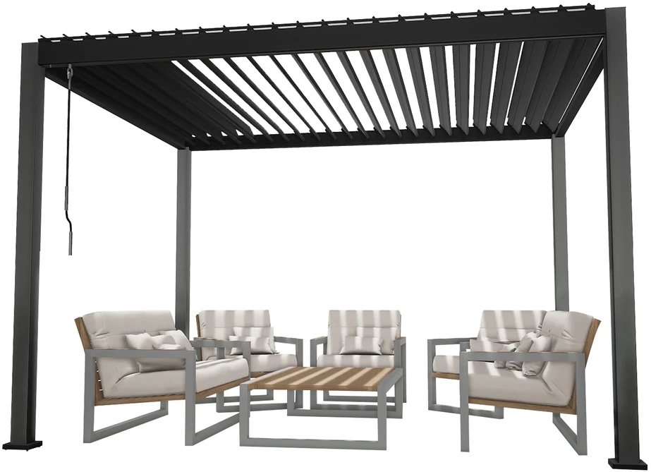 Home4You Pavėsinė MIRADOR 3x3x2,5m Tamsiai Pilka Su užuolaidomis