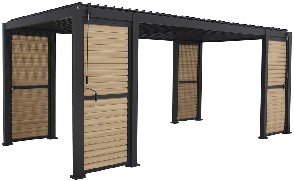 Home4You Dark Pavėsinė MIRADOR-111 su žaliuzinėmis sienelėmis 3x6m, tamsiai pilka