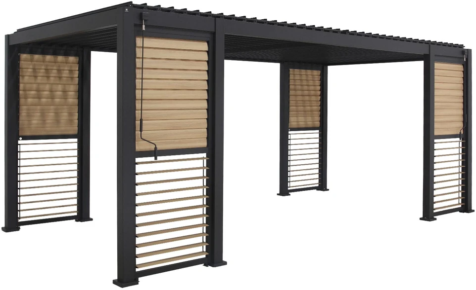 Home4You Dark Pavėsinė MIRADOR-111 su žaliuzinėmis sienelėmis 3x6m, tamsiai pilka