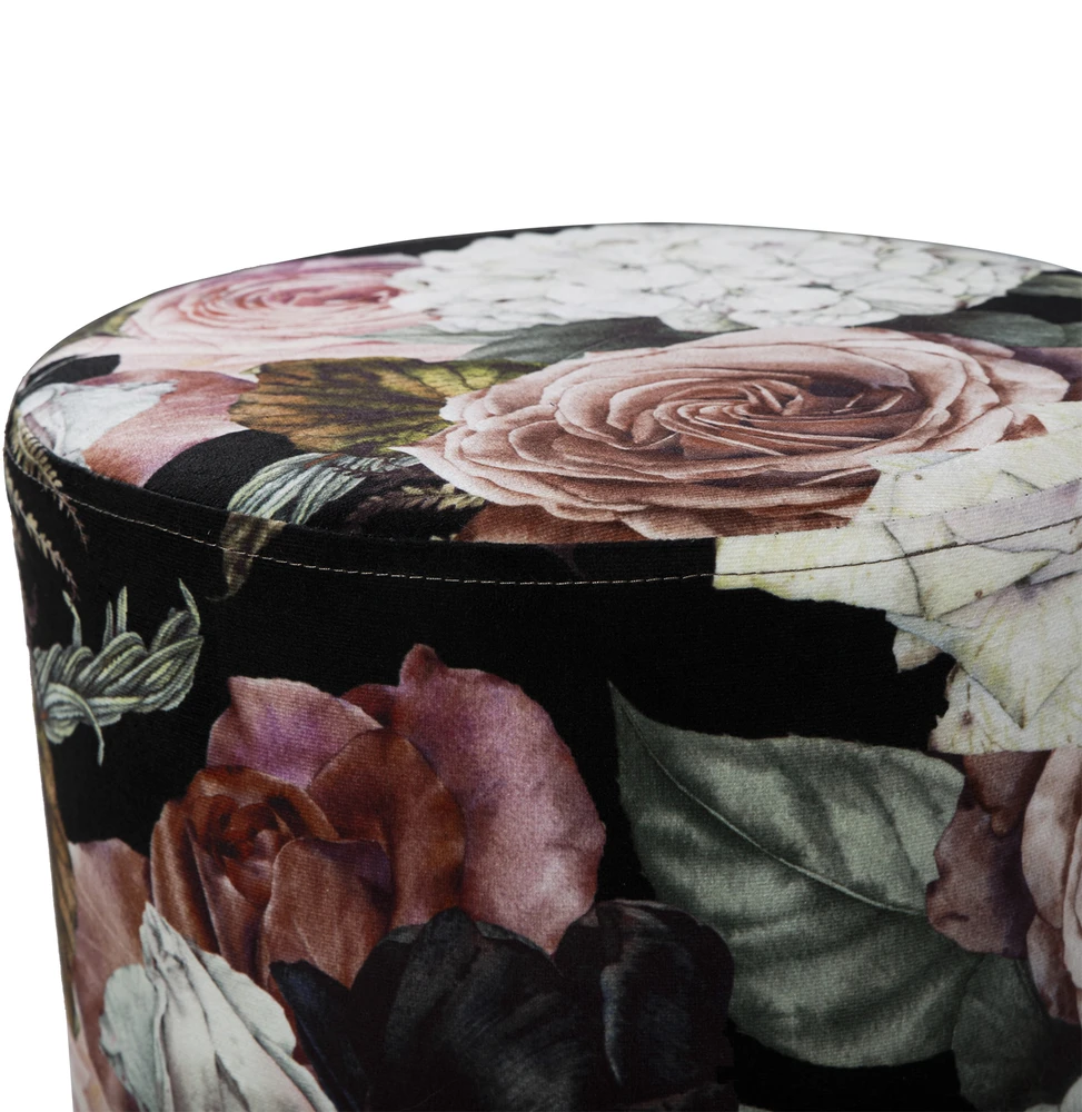 Home4You Žemas apmuštas pufas LA PERLA D35xH42 cm, audinys: aksomas, spalva: gėlių dizainas