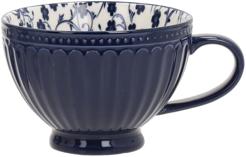 Home4You Mėlyna Puodelis SEREN H7,7cm 355ml, mėlynas/gėlių spalvos