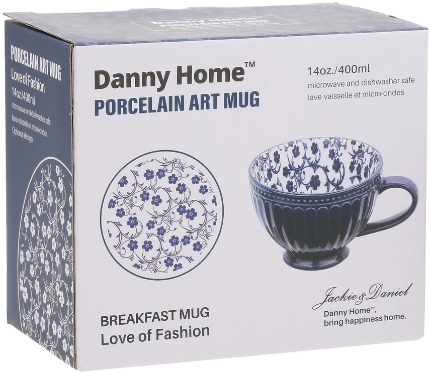 Home4You Mėlyna Puodelis SEREN H7,7cm 355ml, mėlynas/gėlių spalvos