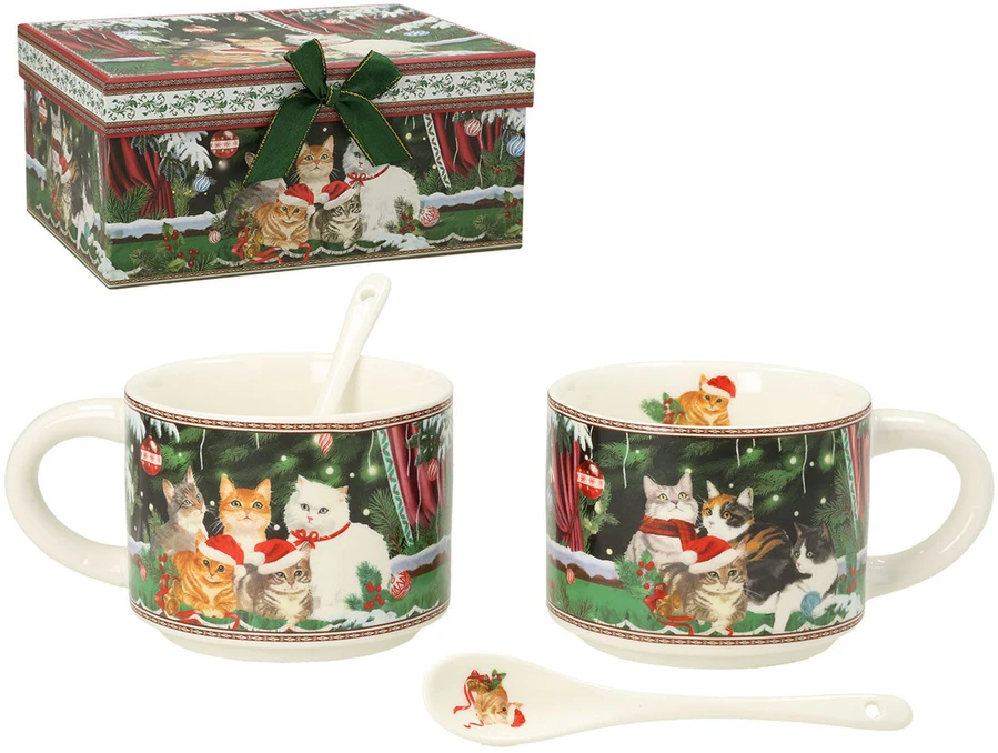 Home4You Puodeliai MIA CATS 2vnt. H6,8cm 280ml, dovanų dėžutėje