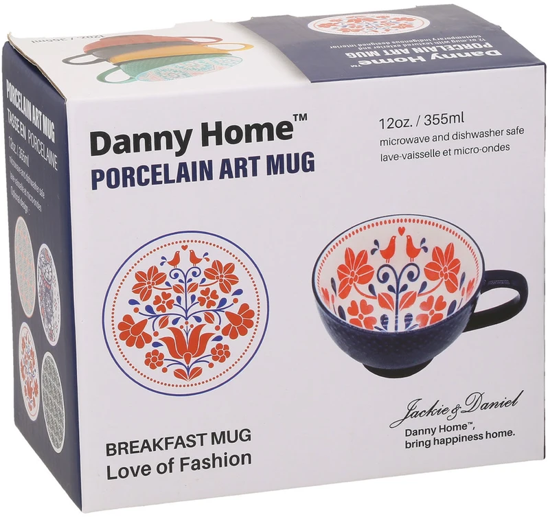 Home4You Mėlyna Puodelis SEREN H7,7cm 355ml, mėlynas/raudonas