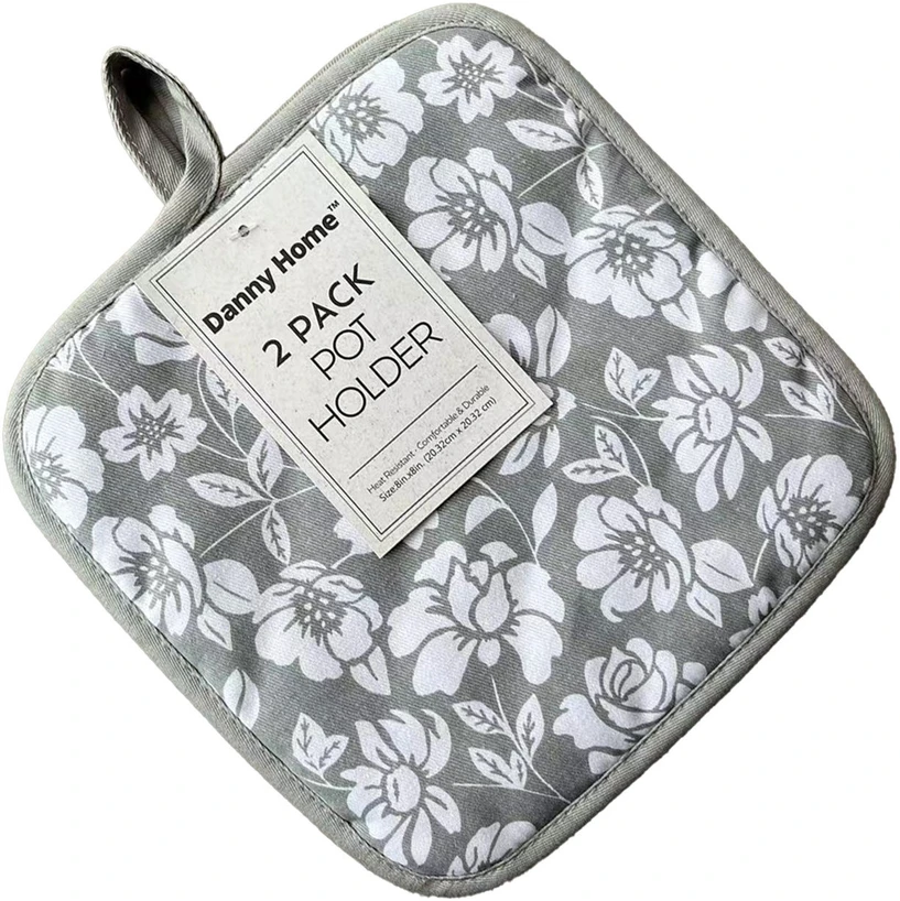 Kelioninis Home4You Puodų servetėlės AIMAI 2 vnt. 20x20cm, pilkos gėlės
