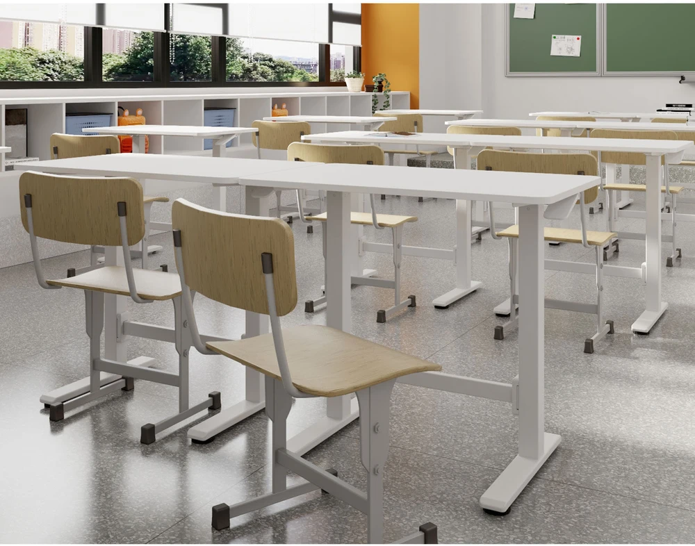 Home4You Desk ERGO manual 120x60xH70-115cm, oak/baltas