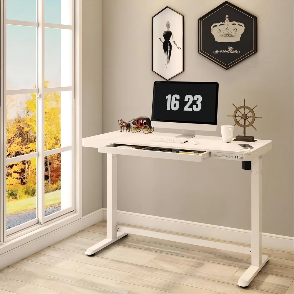 Home4You Rašomasis stalas ERGO su 1 varikliu 120x60x72-121cm, Spalva: balta