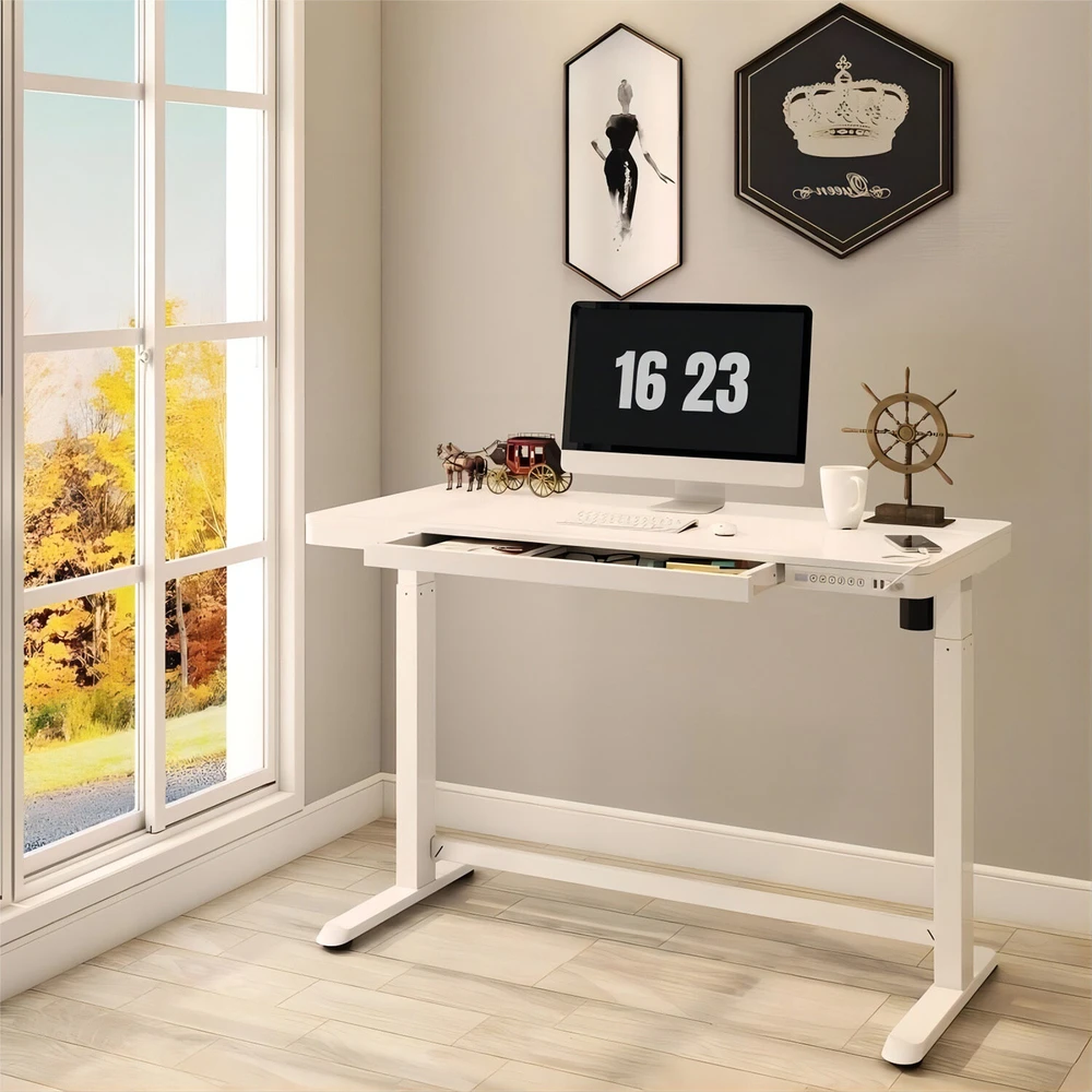 Home4You Rašomasis stalas ERGO su 1 varikliu 120x60x72-121cm, Spalva: balta
