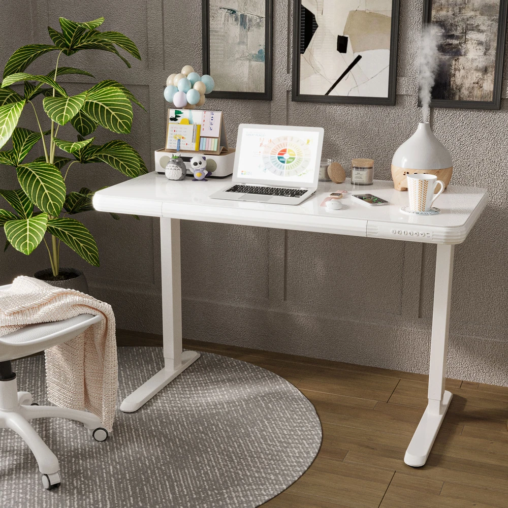 Home4You Stalas ERGO FIT su 1 varikliu 122x62x73,5-118 cm, baltas