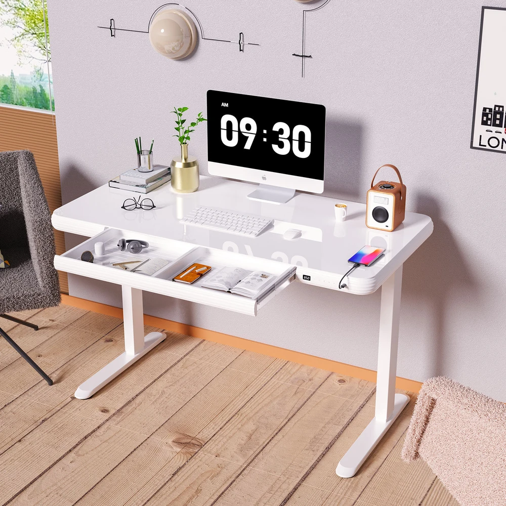 Home4You Stalas ERGO FIT Elektrinis, Reguliuojamo aukščio, Baltas, 122x62 cm