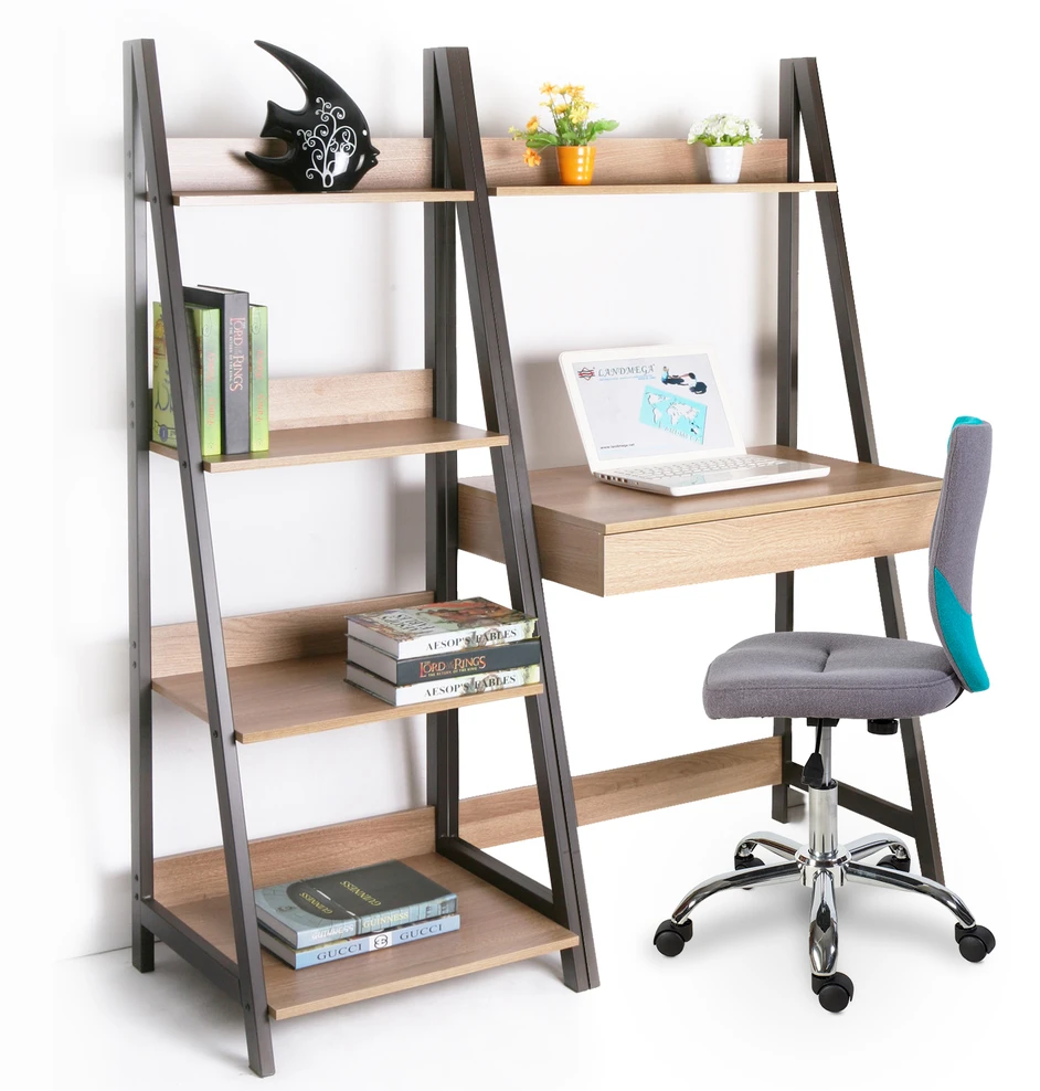 Home4You Stalas STEP, su lentyna, 74x48x146,5 cm, med˛iaga: melamino lenta, spalva: a˛uolo, plieno remas, spalva: ruda