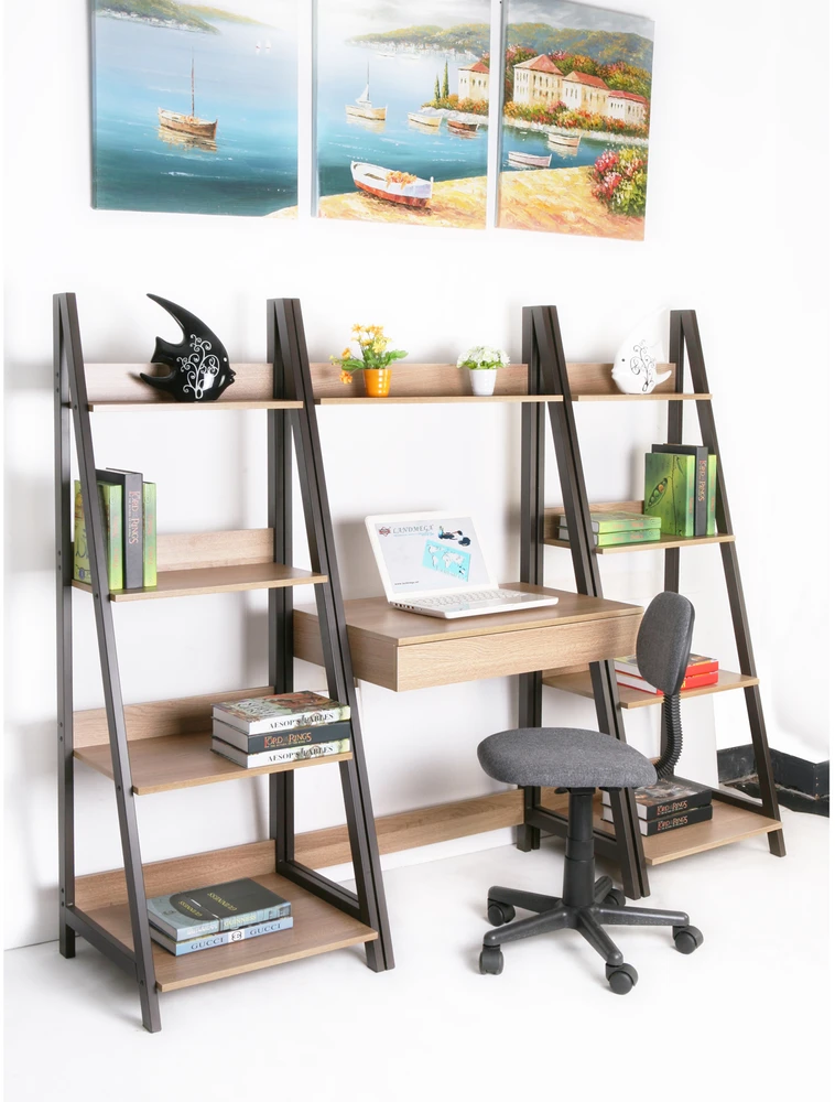 Home4You Stalas STEP, su lentyna, 74x48x146,5 cm, med˛iaga: melamino lenta, spalva: a˛uolo, plieno remas, spalva: ruda