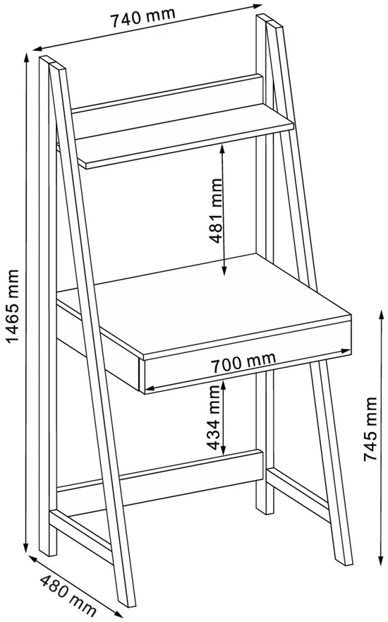 Home4You Stalas STEP, su lentyna, 74x48x146,5 cm, med˛iaga: melamino lenta, spalva: a˛uolo, plieno remas, spalva: ruda