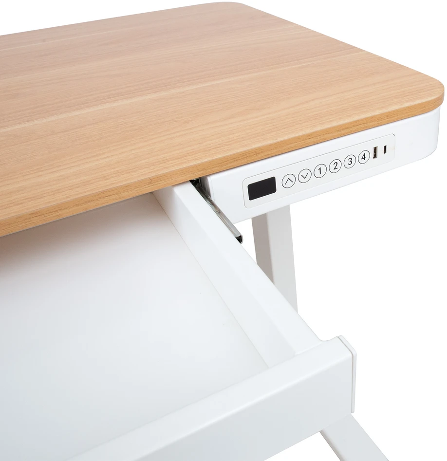 Home4You Stalas ERGO su 1 varikliu 120x60xA72-121cm, ąžuolas/balta