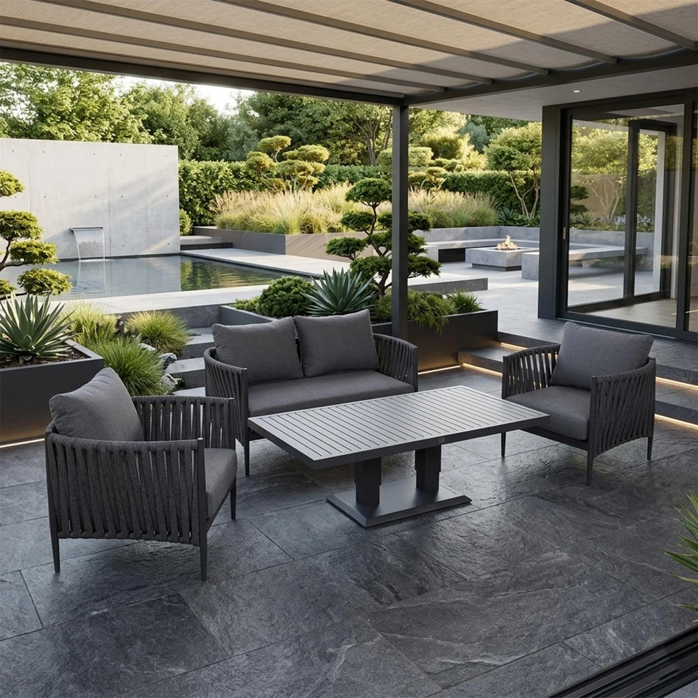 Lauko baldų komplektas Home4You Sodo baldų komplektas BRISTOL stalas, sofa ir 2 kėdės, pilkas