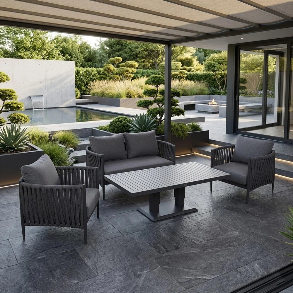 Lauko baldų komplektas Home4You Sodo baldų komplektas BRISTOL stalas, sofa ir 2 kėdės, pilkas