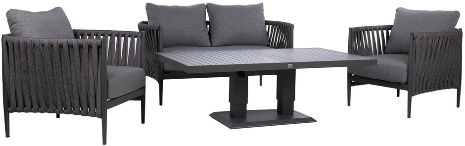 Home4You Lauko baldų komplektas BRISTOL Stalas, sofa ir 2 kėdės Pilka