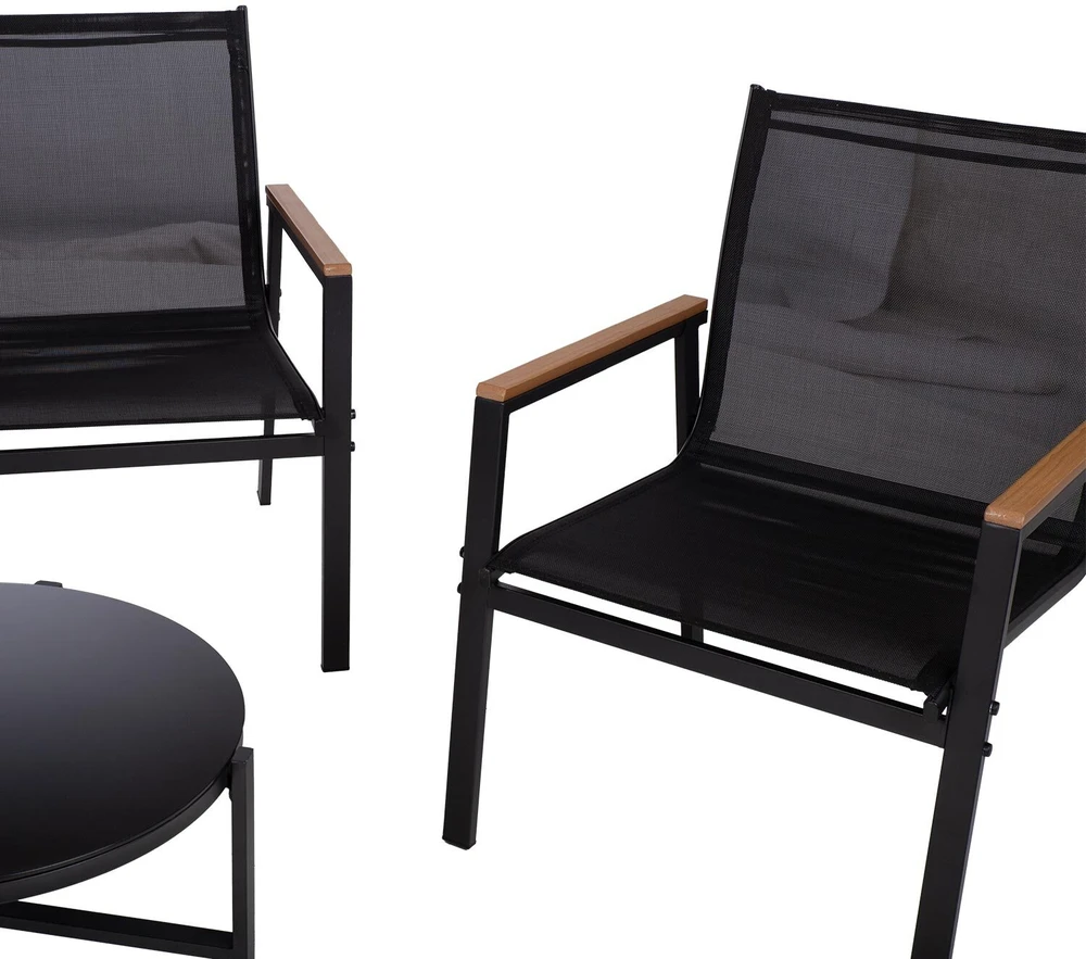 Lauko baldų komplektas Home4You Bench Sodo baldų komplektas CANAAN stalas, suolas ir 2 kėdės, juodas