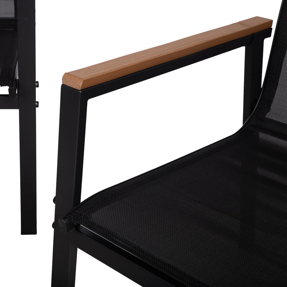 Lauko baldų komplektas Home4You Bench Sodo baldų komplektas CANAAN stalas, suolas ir 2 kėdės, juodas