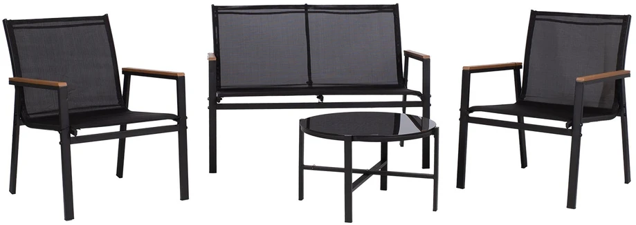 Lauko baldų komplektas Home4You Bench Sodo baldų komplektas CANAAN stalas, suolas ir 2 kėdės, juodas