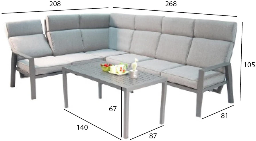 Lauko baldų komplektas Home4You Sodo baldų komplektas CASTEN, stalas ir kampinė sofa, spalva: tamsiai pilka