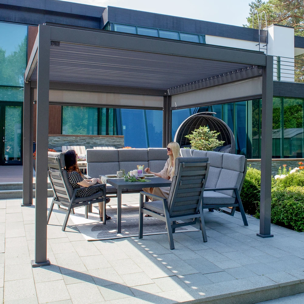 Lauko baldų komplektas Home4You Sodo baldų komplektas CASTEN, stalas ir kampinė sofa, spalva: tamsiai pilka