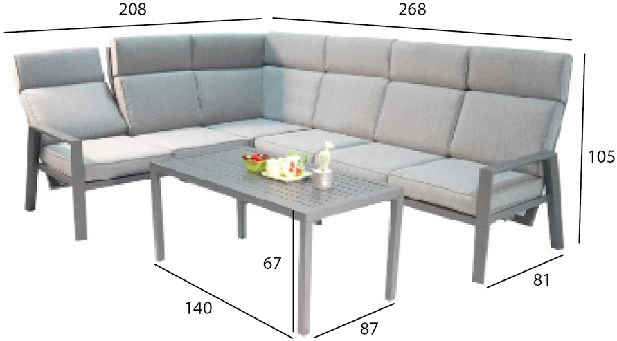 Lauko baldų komplektas Home4You Sodo baldų komplektas CASTEN, stalas ir kampinė sofa, spalva: tamsiai pilka