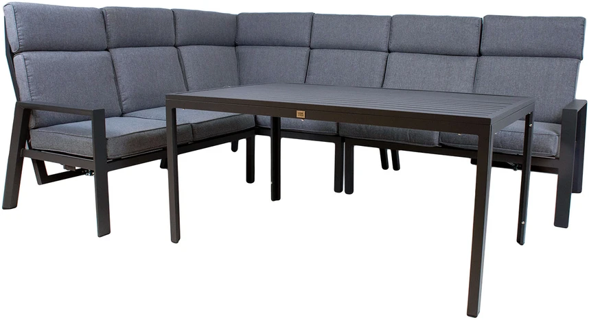 Lauko baldų komplektas Home4You Sodo baldų komplektas CASTEN, stalas ir kampinė sofa, spalva: tamsiai pilka