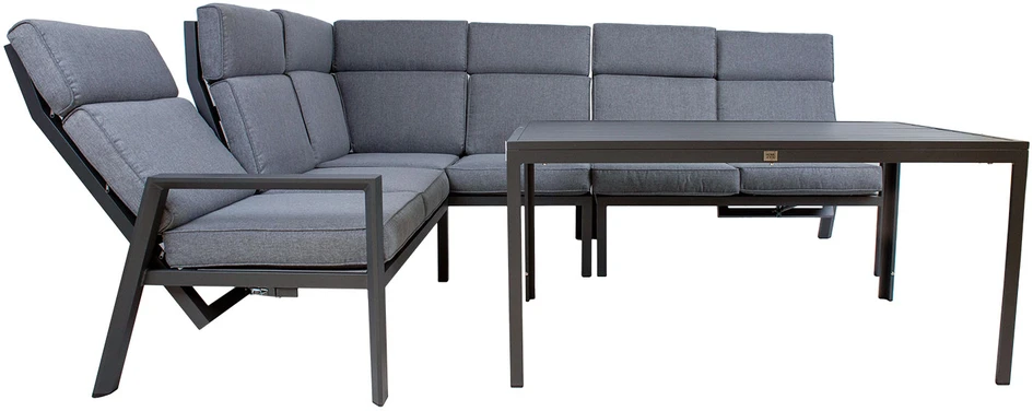 Lauko baldų komplektas Home4You Sodo baldų komplektas CASTEN, stalas ir kampinė sofa, spalva: tamsiai pilka