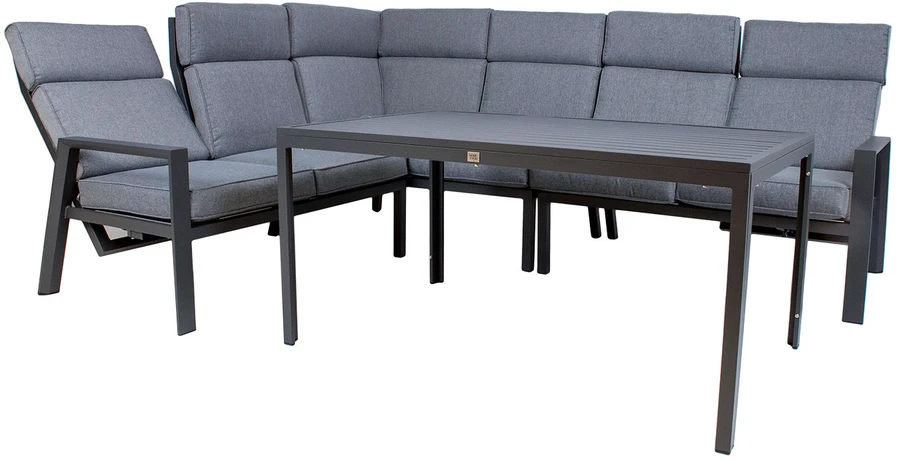 Lauko baldų komplektas Home4You Sodo baldų komplektas CASTEN, stalas ir kampinė sofa, spalva: tamsiai pilka