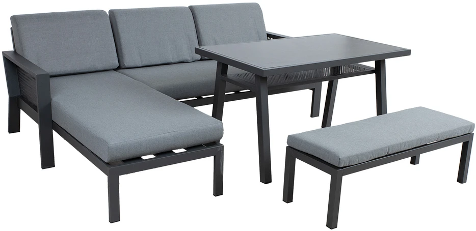 Lauko baldų komplektas Home4You Sodo baldų komplektas DELGADO corner sofa, table and bench