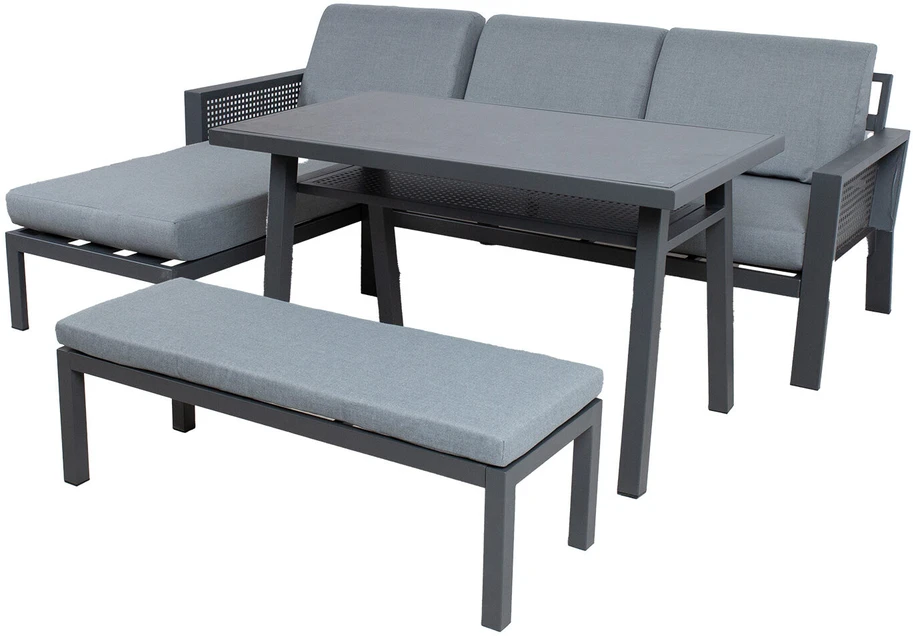 Lauko baldų komplektas Home4You Sodo baldų komplektas DELGADO corner sofa, table and bench