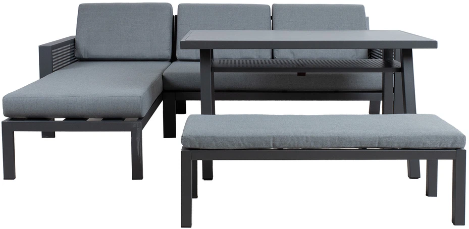 Lauko baldų komplektas Home4You Sodo baldų komplektas DELGADO corner sofa, table and bench