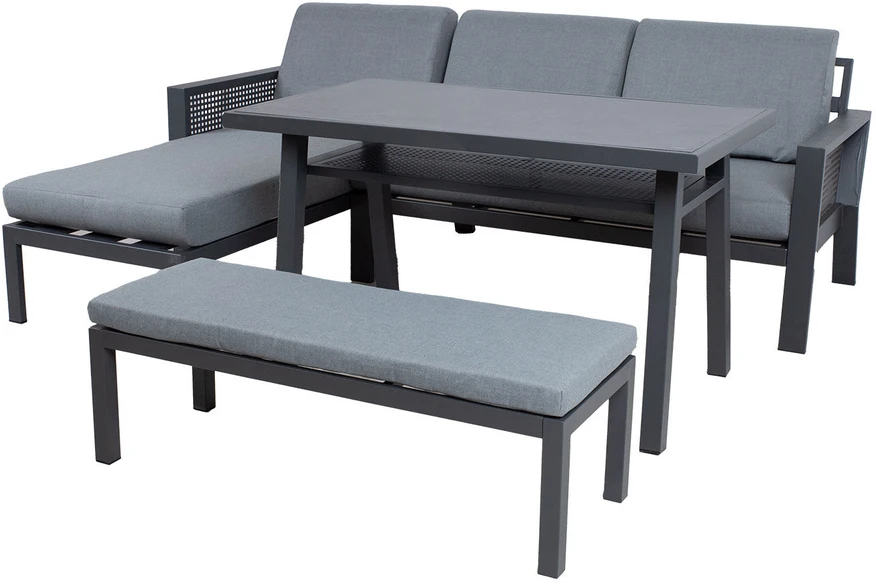 Lauko baldų komplektas Home4You Sodo baldų komplektas DELGADO corner sofa, table and bench