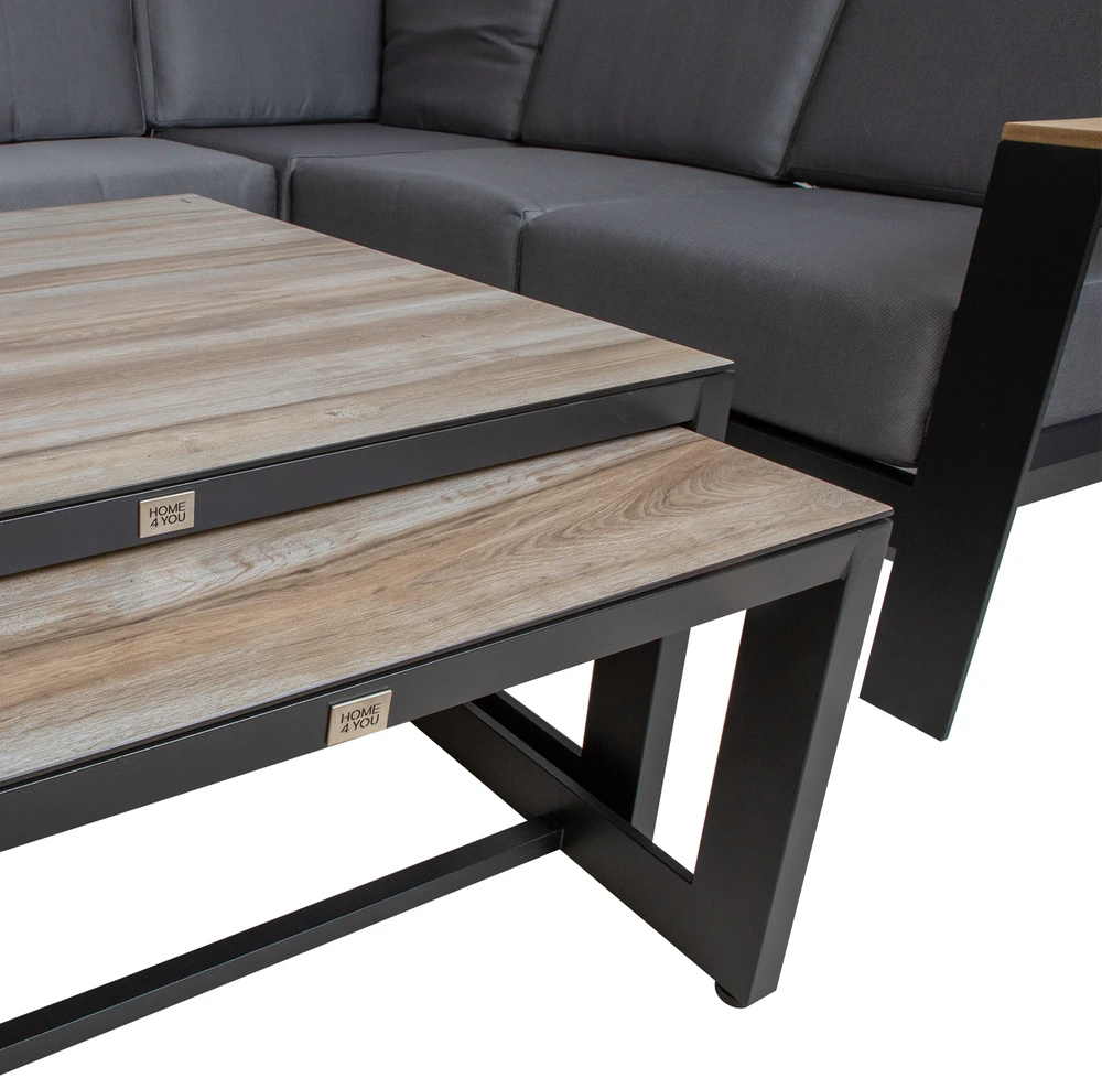 Home4You Lauko baldų komplektas FELNO kampinė sofa, 2 stalai, juodos spalvos