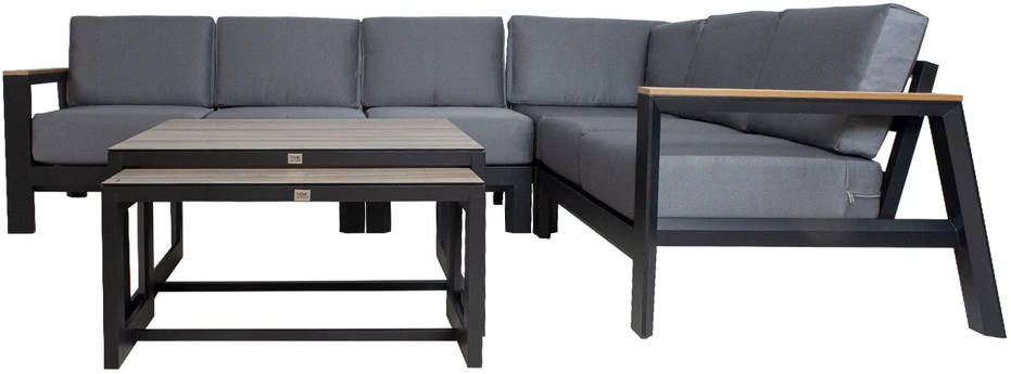 Lauko baldų komplektas Home4You Sodo baldų komplektas FELINO corner sofa, 2 tables, juodas