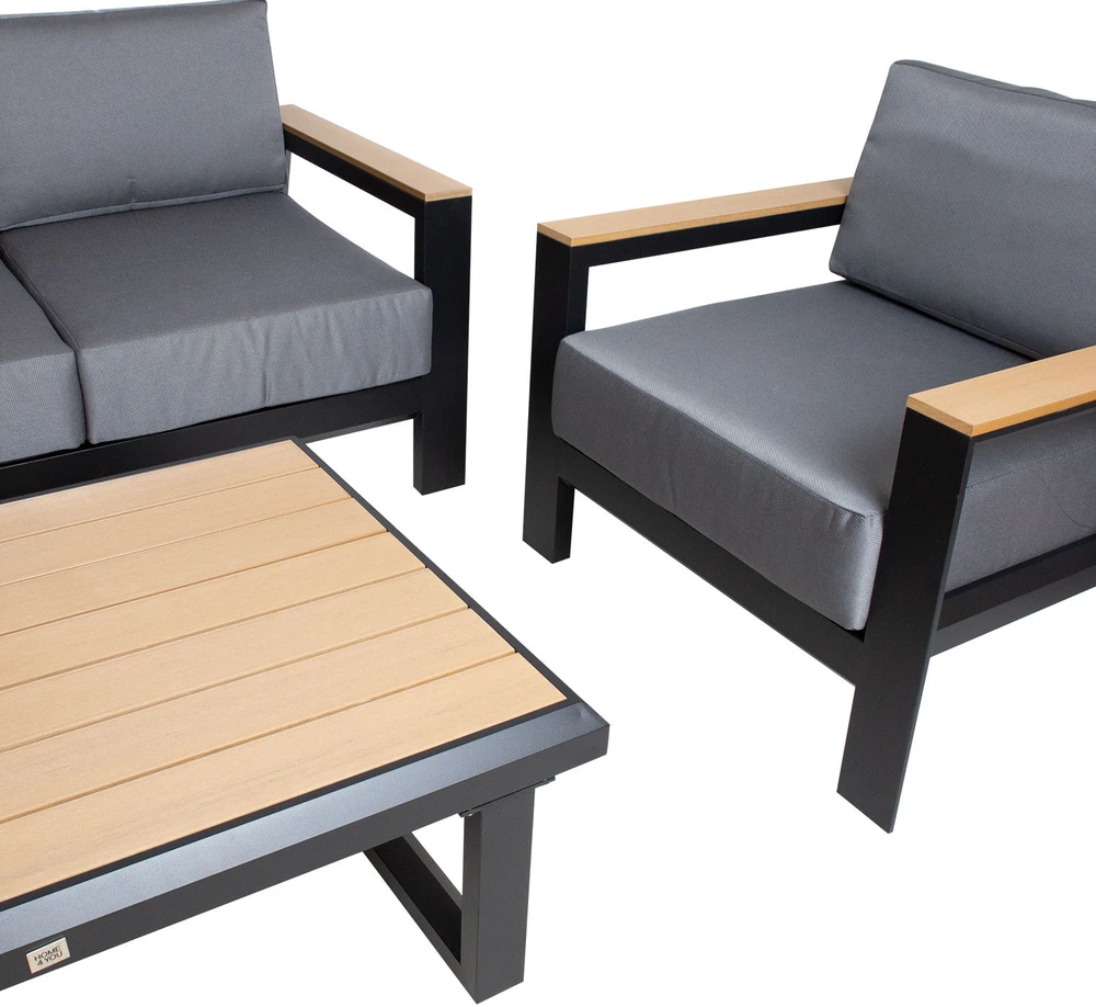 Lauko baldų komplektas Home4You Sodo baldų komplektas FELINO table, sofa and 2 chairs, juodas