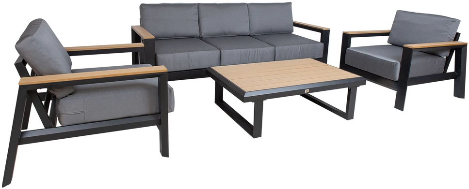 Lauko baldų komplektas Home4You Sodo baldų komplektas FELINO table, sofa and 2 chairs, juodas